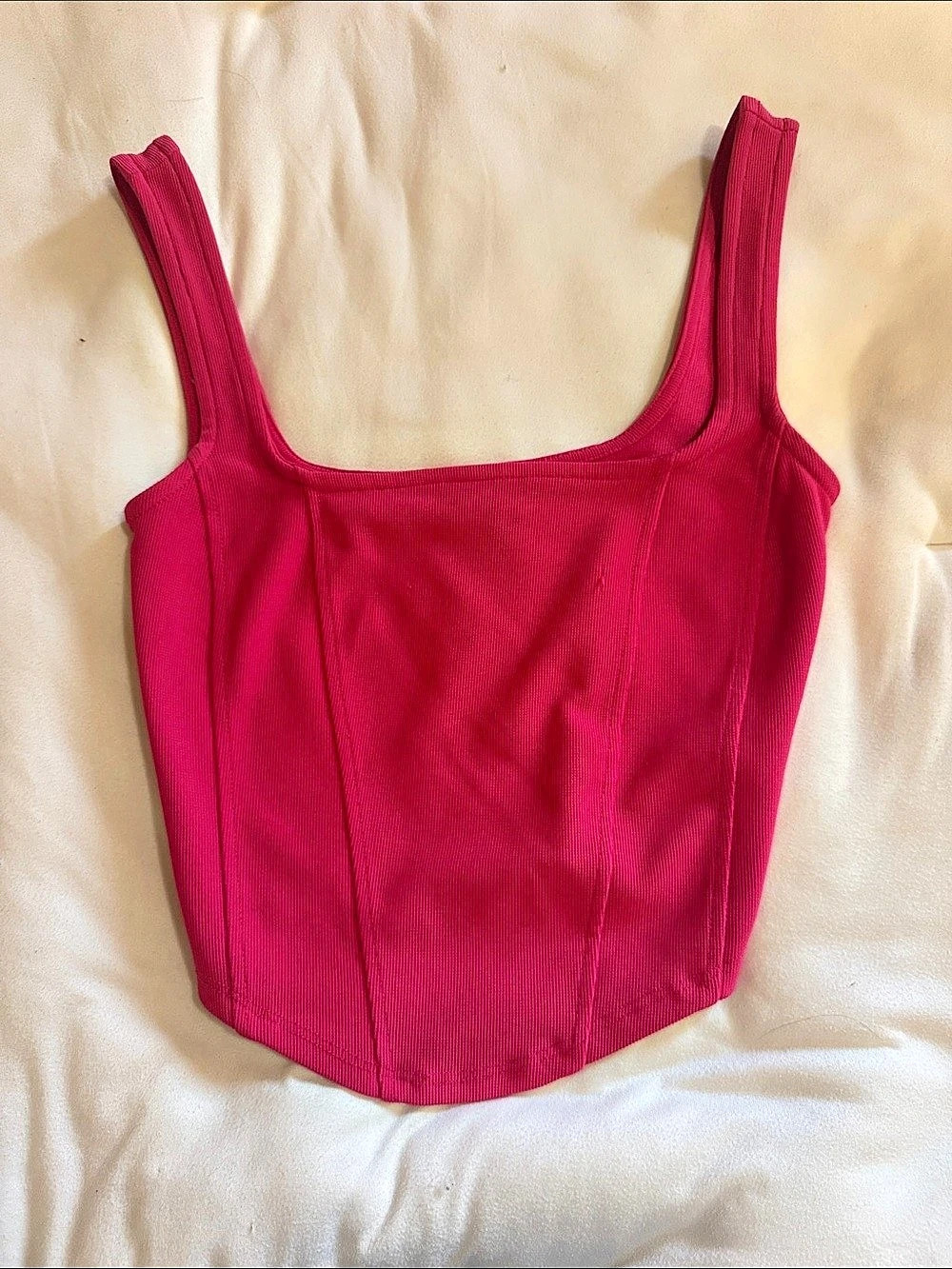 Ribbed Square Neck Crop Top in Pink Like New
